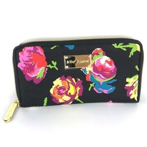 Betsey Johnson Wallet Floral on Black Gold Accents